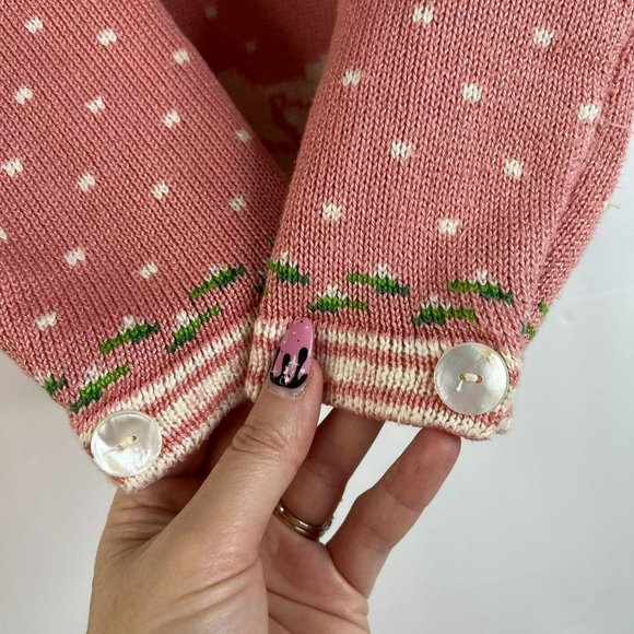 Vintage Goose V-Neck Pullover Sweater Vest Pink White Cottagecore Granny Size L - Picture 5 of 9